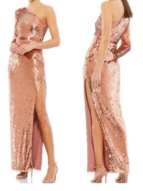 Mac Duggal 10788 One-Sleeve Allover Sequin Column Gown Copper, Formal Sz 12?